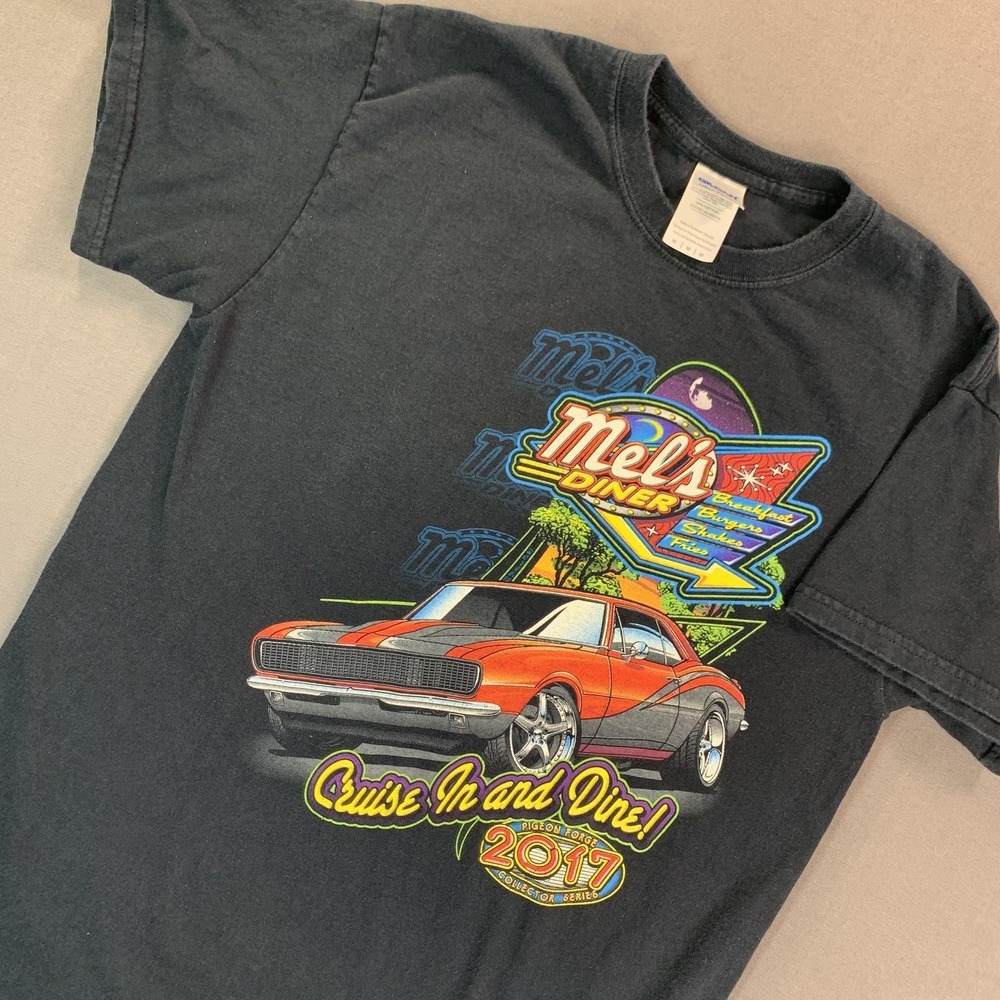 Mel's Diner Cruise In & Dine Shirt Mens Medium Black 2017 Pigeon Classic Car Tee
